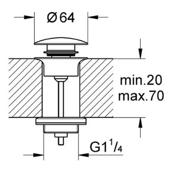 GROHE umývadlový výpust, click-clack, s prepadom, hard graphite 65807A00 Technický nákres
