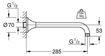 GROHE GRANDERA sprchové rameno 285mm, chróm/zlatá 27986IG0 Technický nákres