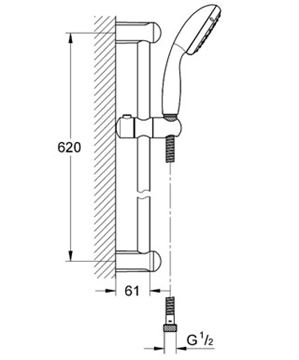 GROHE NEW TEMPESTA 100 sprchová súprava 3-dielna, ručná sprcha pr. 100 mm, 2 prúdy, tyč, hadica, Water Saving, chróm 2759810E Technický nákres