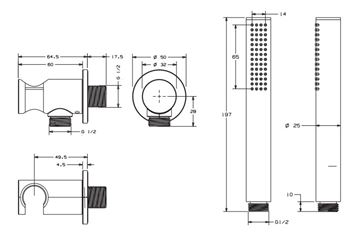 CONCEPT 200 BLACK sprchová súprava 3-dielna, ručná sprcha 197 mm, hadica, držiak, čierna PM09037/MB Technický nákres