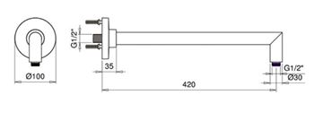 SANJET sprchové rameno 420 mm, nástenné, chróm E021056 Technický nákres