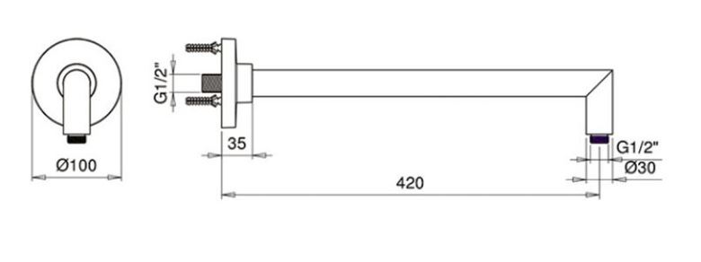 SANJET sprchové rameno 420 mm, nástenné, chróm E021056 Technický nákres
