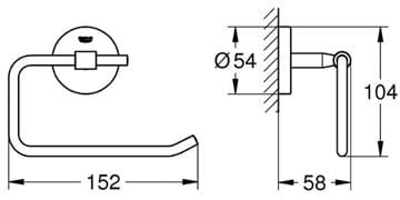GROHE BAUCOSMOPOLITAN držiak toaletného papiera, nástenný, chróm 40457001 Technický nákres