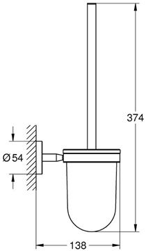 GROHE BAUCOSMOPOLITAN WC kefa, nástenná, sklo, chróm 40463001 Technický nákres