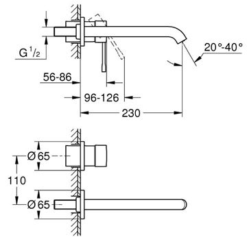 GROHE ESSENCE NEW umývadlová podomietková batéria, hard graphite 19967A01 Technický nákres