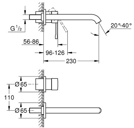 GROHE ESSENCE NEW umývadlová podomietková batéria, hard graphite 19967A01 Technický nákres
