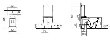 VITRA METROPOLE WC kombi nádržka, spodný prívod vody, Dual-Flush 4471B003-5294 Technický nákres