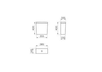 VITRA S50 WC nádržka 385x165x400, spodný prívod vody, keramika, biela 5422B003-5450 Technický nákres
