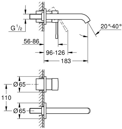 GROHE ESSENCE NEW umývadlová podomietková batéria, hard graphite 19408A01 Technický nákres