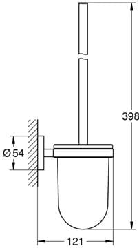 GROHE ESSENTIALS WC kefa, nástenná, sklo, hard graphite 40374A01 Technický nákres