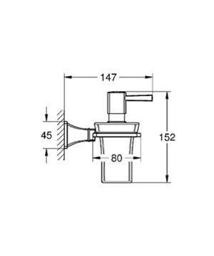 GROHE GRANDERA dávkovač tekutého mydla 110 ml, nástenný, keramika, chróm 40627000 Technický nákres