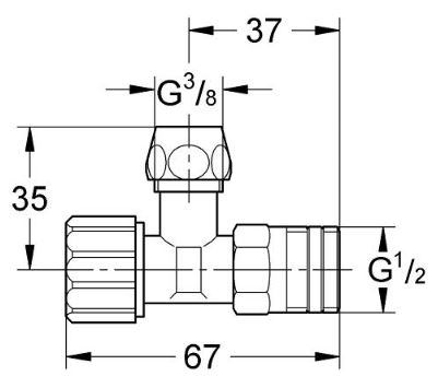 GROHE rohový ventil 1/2"x3/8", mosadz/biela 43821000 Technický nákres