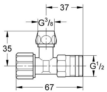 GROHE rohový ventil 1/2"x3/8", mosadz/biela 43821000 Technický nákres