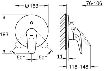 GROHE EUROSTYLE vaňová podomietková batéria, s prepínačom, chróm 29099003 Technický nákres