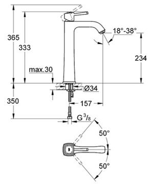 GROHE GRANDERA umývadlová stojanková batéria, chróm 23313000 Technický nákres