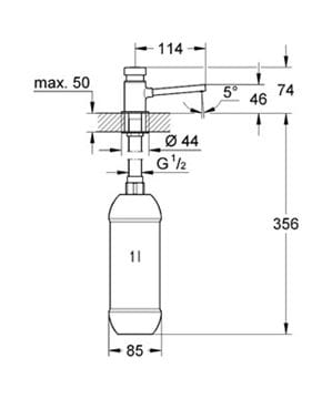GROHE dávkovač tekutého mydla 1000 ml, vstavaný, chróm 36194000 Technický nákres