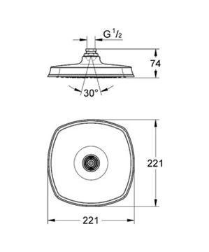 GROHE GRANDERA 210 hlavová sprcha 221x221mm, chróm 27974000 Technický nákres