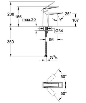 GROHE ALLURE BRILLIANT umývadlová stojanková batéria, chróm 23033000 Technický nákres