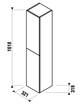 JIKA MIO vysoká skrinka 32,1x31,9x164,8 cm, 2 dvierka, Push-open, lesklá biela H43J7122305001 Technický nákres