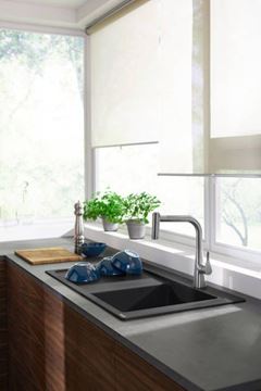 HANSGROHE METRIS M71 drezová batéria, s vyťahovacou sprškou, sBox, nerez 73801800 Obrázek - fotka