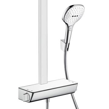 HANSGROHE RAINDANCE SELECT E SHOWERPIPE 300 sprchový set s temostatickou batériou, horná sprcha, ručná sprcha s 2 prúdmi, tyč, hadica, držiak, EcoSmart, biela/chróm 27282400 Obrázek - fotka
