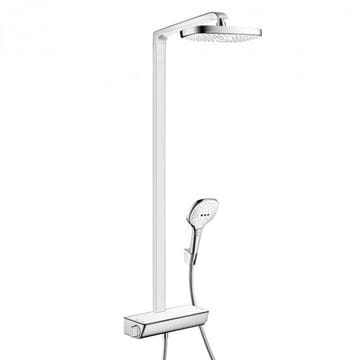 HANSGROHE RAINDANCE SELECT E SHOWERPIPE 300 sprchový set s temostatickou batériou, horná sprcha, ručná sprcha s 2 prúdmi, tyč, hadica, držiak, EcoSmart, chróm