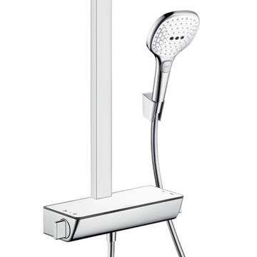 HANSGROHE RAINDANCE SELECT E SHOWERPIPE 300 sprchový set s temostatickou batériou, horná sprcha, ručná sprcha s 2 prúdmi, tyč, hadica, držiak, EcoSmart, chróm 27282000 Obrázek - fotka