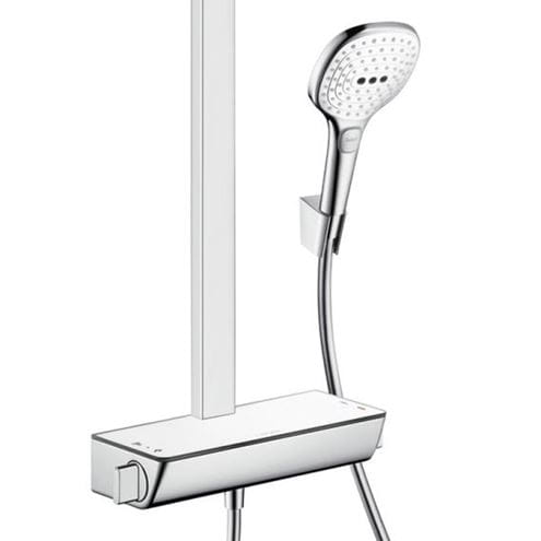 HANSGROHE RAINDANCE SELECT E SHOWERPIPE 300 sprchový set s temostatickou batériou, horná sprcha, ručná sprcha s 2 prúdmi, tyč, hadica, držiak, EcoSmart, chróm 27282000 Obrázek - fotka