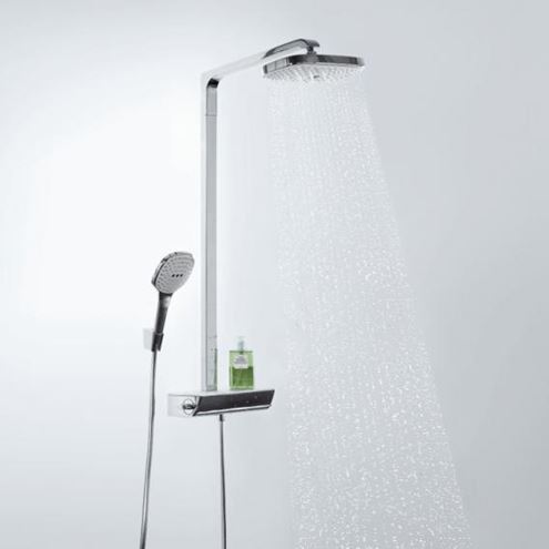 HANSGROHE RAINDANCE SELECT E SHOWERPIPE 300 sprchový set s temostatickou batériou, horná sprcha, ručná sprcha s 2 prúdmi, tyč, hadica, držiak, EcoSmart, chróm 27282000 Obrázek - fotka