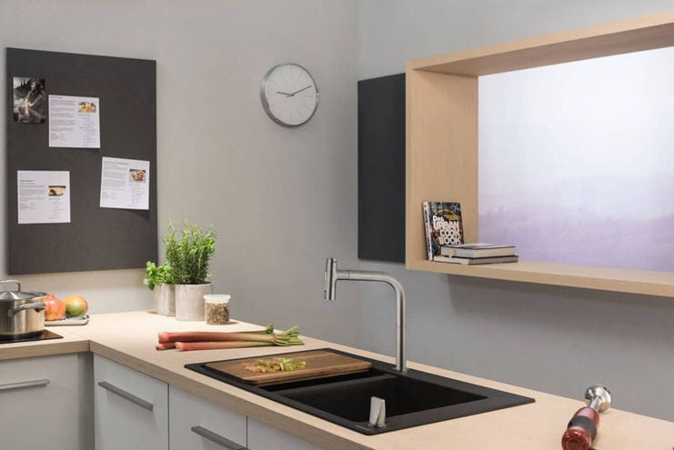 HANSGROHE METRIS SELECT M71 drezová batéria, s vyťahovacou sprškou, sBox, nerez 73818800 Obrázek - fotka