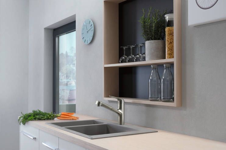 HANSGROHE FOCUS M42 drezová batéria, s vyťahovacou koncovkou, sBox, nerez 71829800 Obrázek - fotka