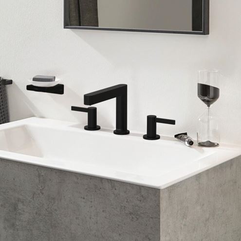HANSGROHE FINORIS umývadlová stojanková batéria 3-otvorová, s odtokovou súpravou, EcoSmart, matná čierna 76033670 Obrázek - fotka