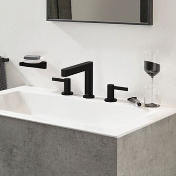 HANSGROHE FINORIS umývadlová stojanková batéria 3-otvorová, s odtokovou súpravou, EcoSmart, matná čierna 76033670 Obrázek - fotka