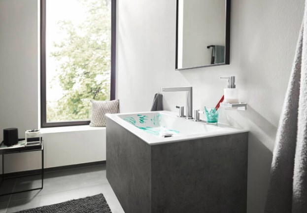 HANSGROHE FINORIS umývadlová stojanková batéria 3-otvorová, s odtokovou súpravou, EcoSmart, chróm 76034000 Obrázek - fotka