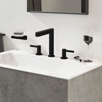 HANSGROHE FINORIS umývadlová stojanková batéria 3-otvorová, s odtokovou súpravou, EcoSmart, matná čierna 76034670 Obrázek - fotka