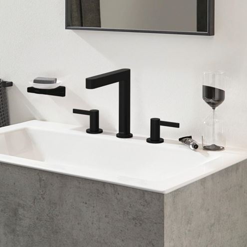 HANSGROHE FINORIS umývadlová stojanková batéria 3-otvorová, s odtokovou súpravou, EcoSmart, matná čierna 76034670 Obrázek - fotka