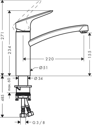 HANSGROHE LOGIS M31 drezová batéria, CoolStart, EcoSelection, chróm 71839000 Technický nákres