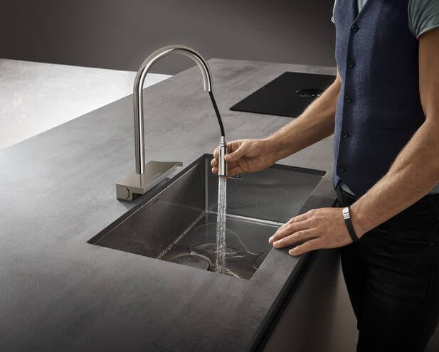 HANSGROHE AQUNO SELECT M81 drezová batéria, s vyťahovacou sprškou a plochým sprchovacím prúdom, nerez 73837800 Obrázek - fotka