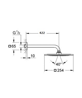 GROHE RAINSHOWER F-SERIES 10 hlavová sprcha DN15, 254x254mm, s ramienkom, chróm 26259000 Technický nákres