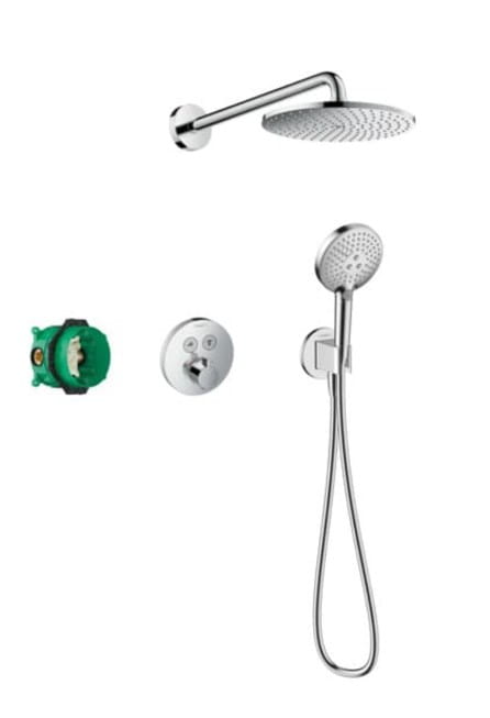 HANSGROHE RAINDANCE SELECT S sprchový set s termostatickou podomietkovou batériou, horná sprcha, ručná sprcha s 3 prúdmi, hadica, držiak, chróm