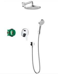 HANSGROHE CROMETTA S sprchový set s podomietkovou batériou, horná sprcha, ručná sprcha s 2 prúdmi, hadica, držiak, kolienko, chróm