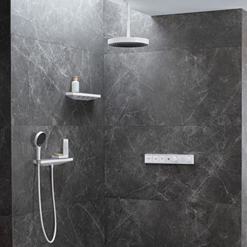 HANSGROHE RAINFINITY nástenná prípojka hadice Porter 500 s poličkou a držiakom sprchy vľavo, chróm / sklo 26843000 Obrázek - fotka