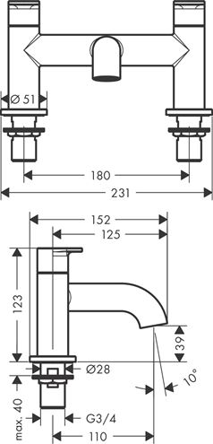 HANSGROHE VERNIS BLEND batéria na okraj vane, 2-otvorová, chróm 71442000 Technický nákres