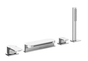 RAVAK CHROME CR 025.00 batéria na okraj vane, 4-otvorová, s prepínačom, so sprchovou súpravou, chróm