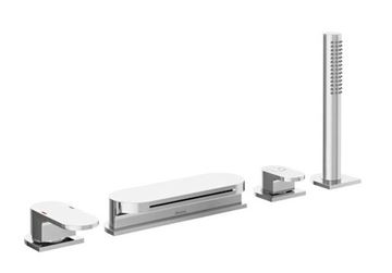 RAVAK CHROME CR 025.00 batéria na okraj vane, 4-otvorová, s prepínačom, so sprchovou súpravou, chróm