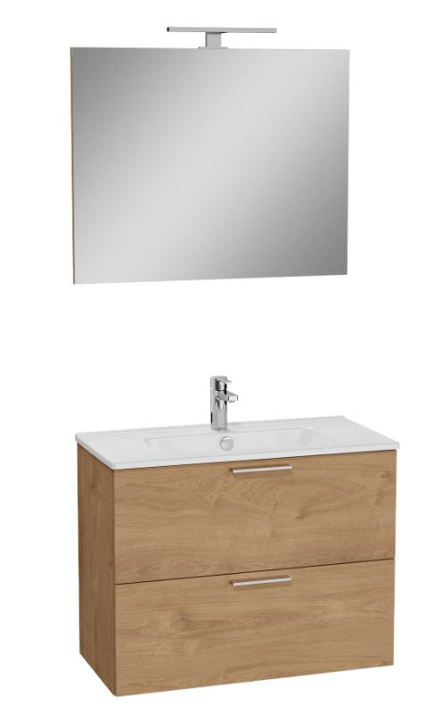 EASY PLUS skrinka s umývadlom 79x39,5x61 cm, 2 zásuvky, so zrkadlom as osvetlením, zlatý dub