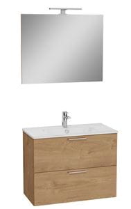 EASY PLUS skrinka s umývadlom 79x39,5x61 cm, 2 zásuvky, so zrkadlom as osvetlením, zlatý dub