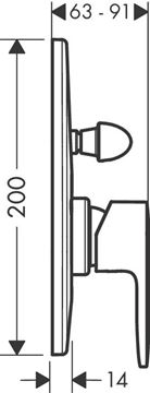 HANSGROHE VERNIS BLEND vaňová podomietková batéria, s prepínačom, chróm 71449000 Technický nákres