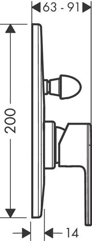 HANSGROHE VERNIS SHAPE vaňová/sprchová batéria 200mm, podomietková, páková, vrchný diel, chróm 71458000 Technický nákres