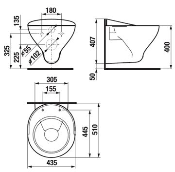 JIKA MIRA výlevka 43,5 cm, s mriežkou H8510490000001 Technický nákres